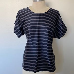 Escada Silk Navy Blue Striped Top 36